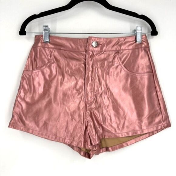 By the Way Hazel Hot Short Pink Metallic Shorts Faux Leather Size Small Concert - Picture 2 of 9